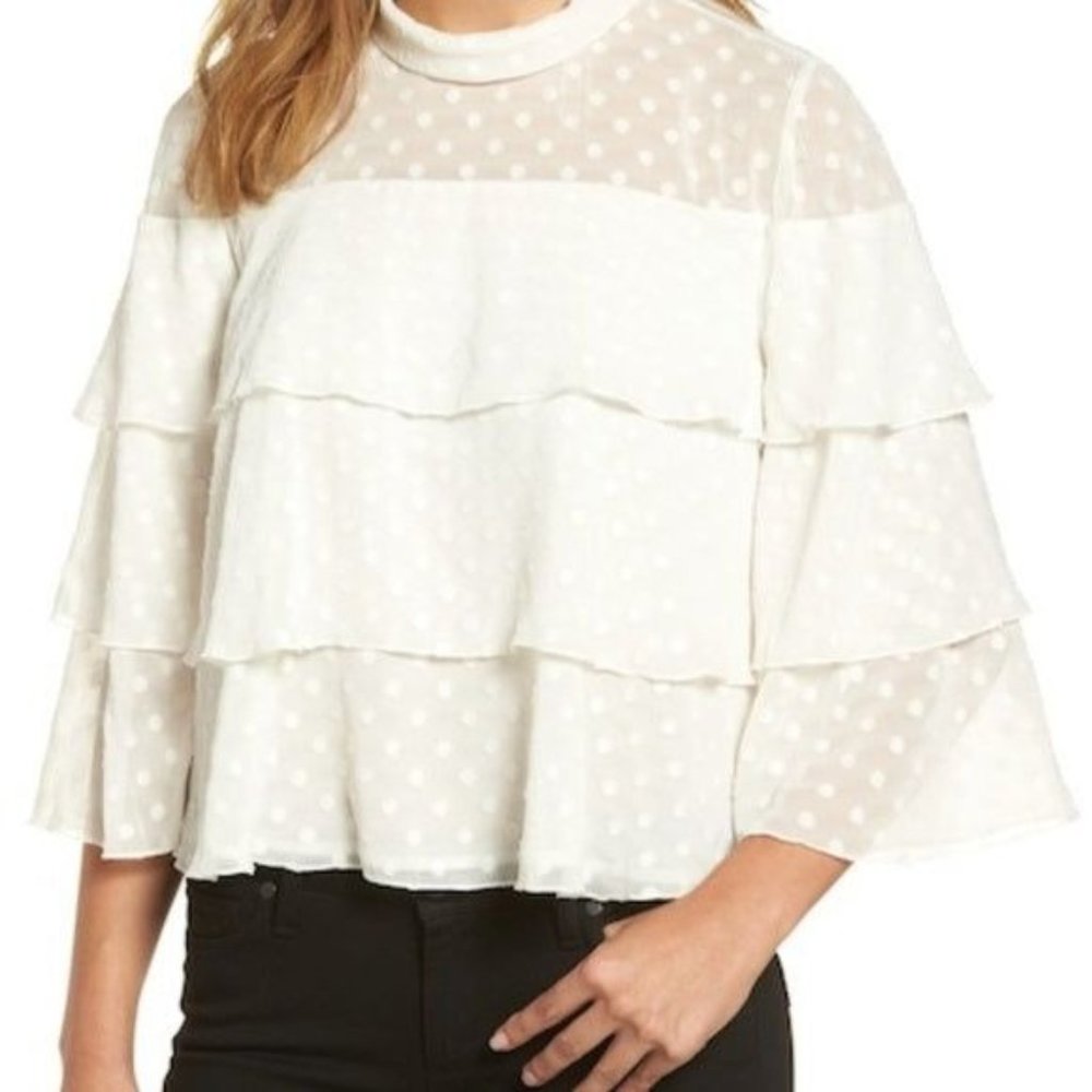Halogen | NWT Petite Ruffle Tiered Sheer Blouse Top Size XLP